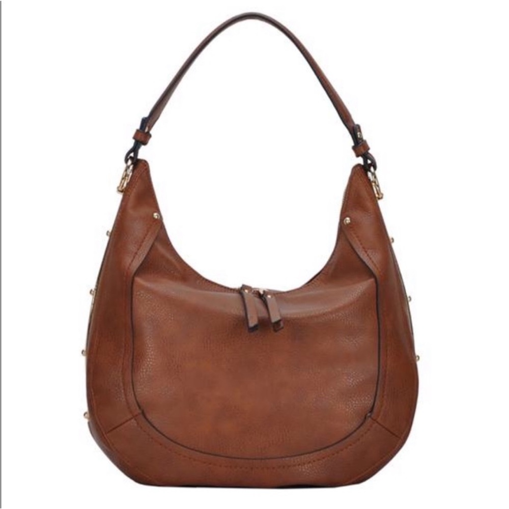 MMS Design Studio Zoey Vegan Leather Gold Hardware Shoulder Hobo Brown